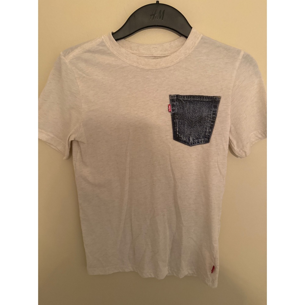 Levis Boys Oatmeal Heather Short Sleeve Denim Pocket T-Shirt Size M 10-12